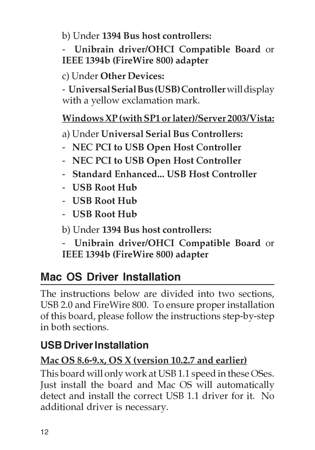 SIIG 701P48438 manual Mac OS Driver Installation, USB Driver Installation, Mac OS 8.6-9.x, OS X version 10.2.7 and earlier 