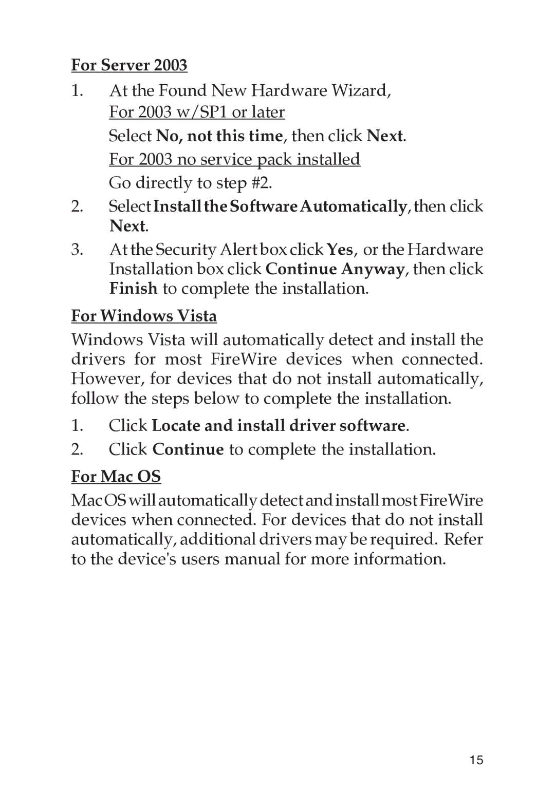 SIIG 701P48438 manual For Server, Select InstalltheSoftwareAutomatically, then click Next, For Windows Vista, For Mac OS 