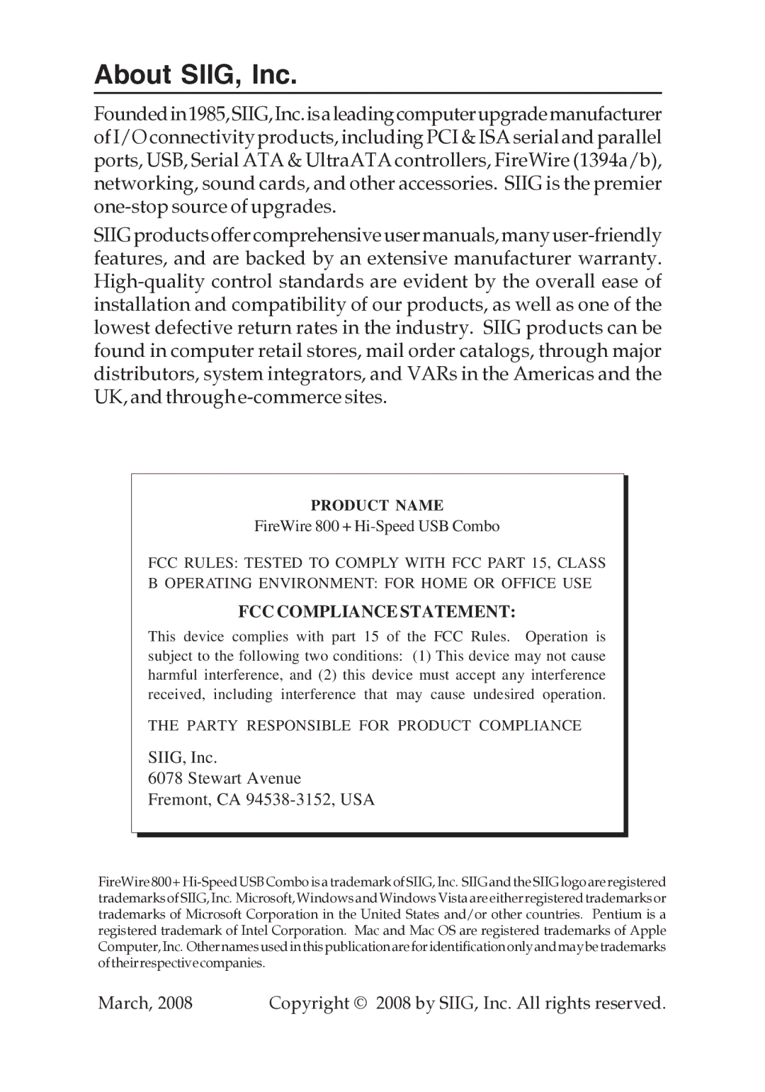 SIIG 701P48438 manual About SIIG, Inc, Product Name 