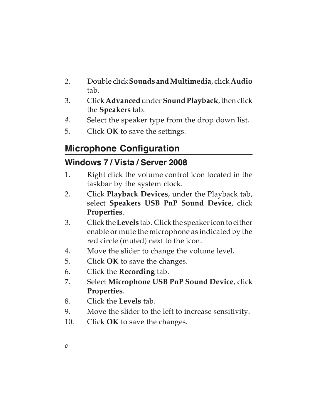 SIIG 7.1 manual Microphone Configuration, Double click Sounds and Multimedia, click Audio tab 