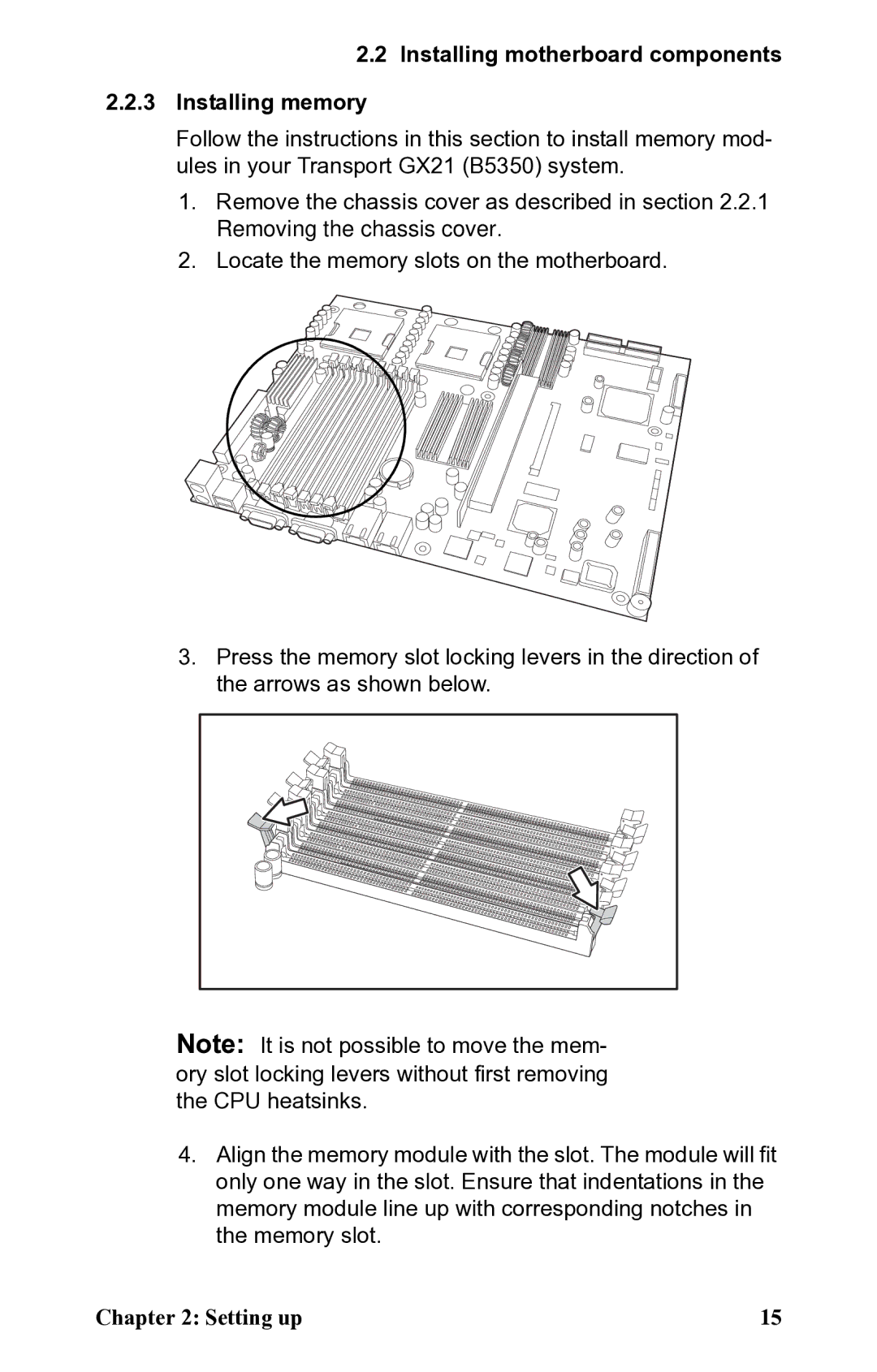 SIIG B5350 manual Installing motherboard components Installing memory 