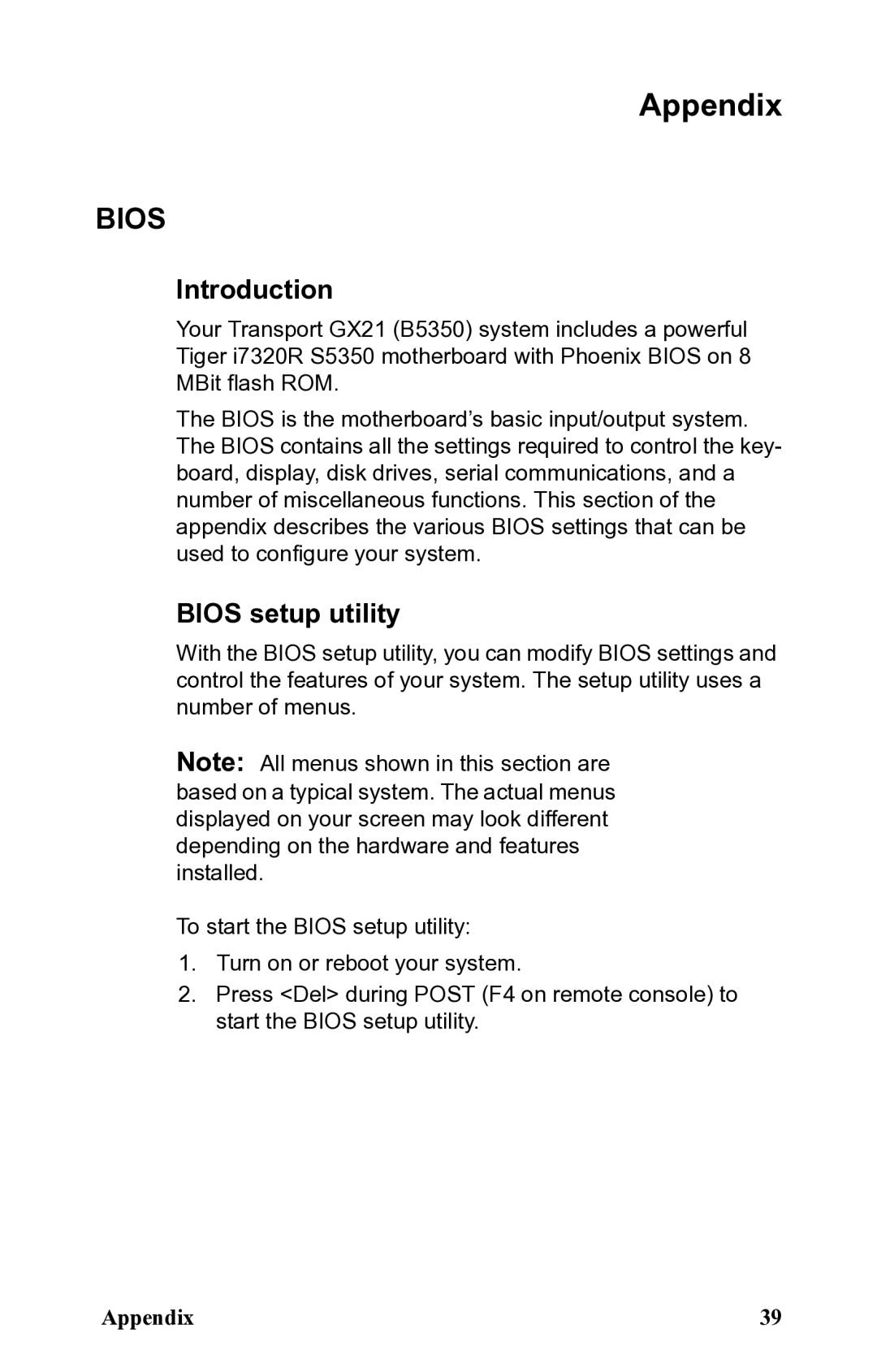 SIIG B5350 manual Appendix, Bios setup utility 