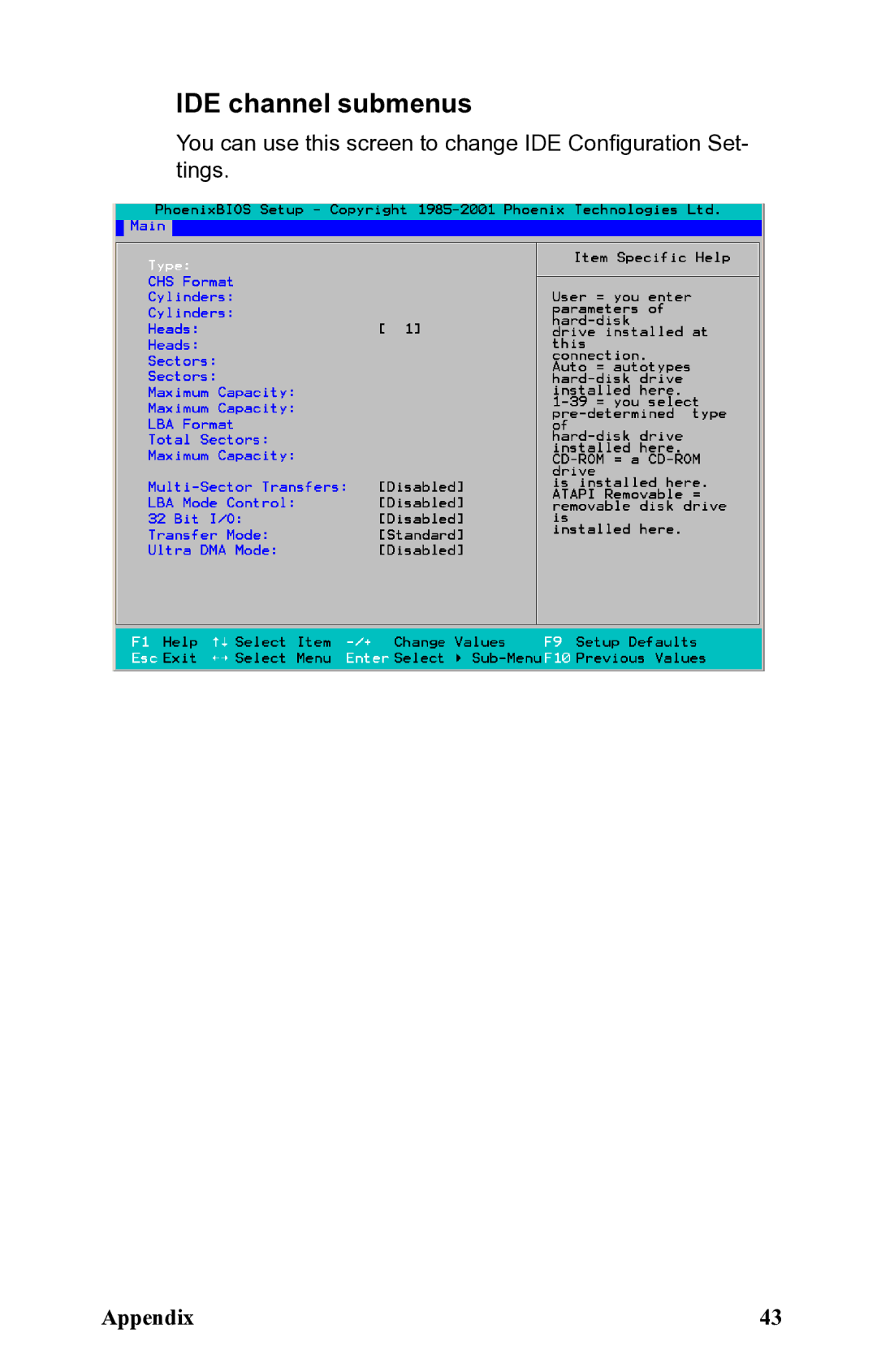 SIIG B5350 manual IDE channel submenus 