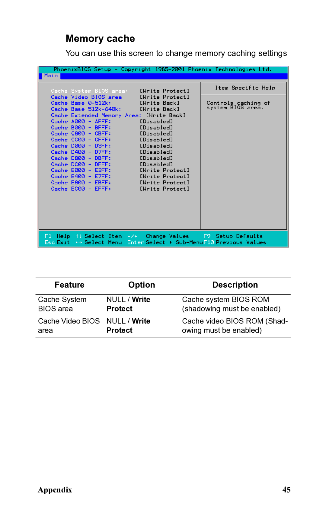 SIIG B5350 manual Memory cache, Protect 