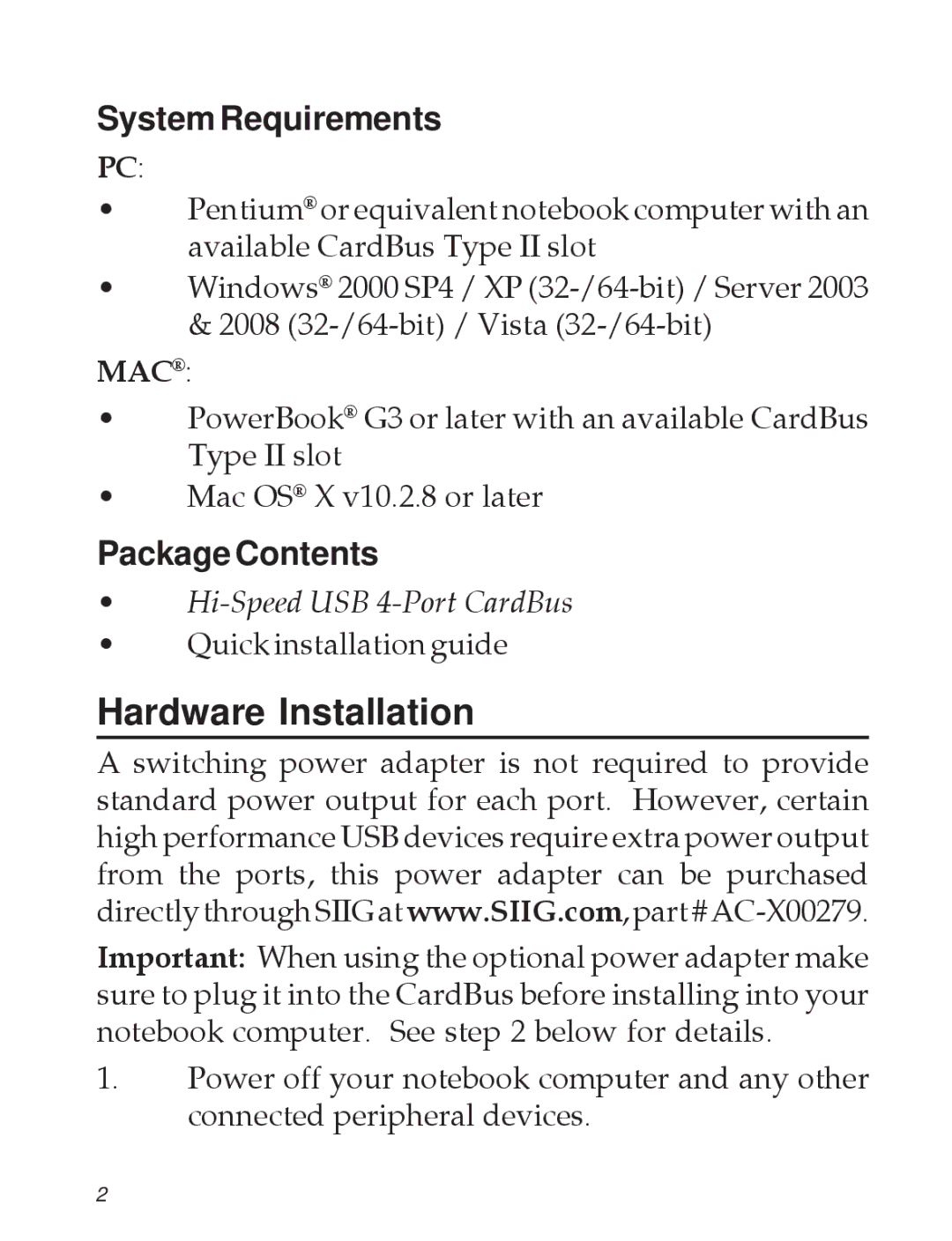 SIIG Computer Drive specifications Hardware Installation, System Requirements, Package Contents 