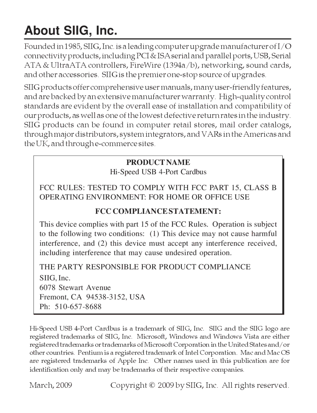 SIIG Computer Drive specifications About SIIG, Inc, Product Name 