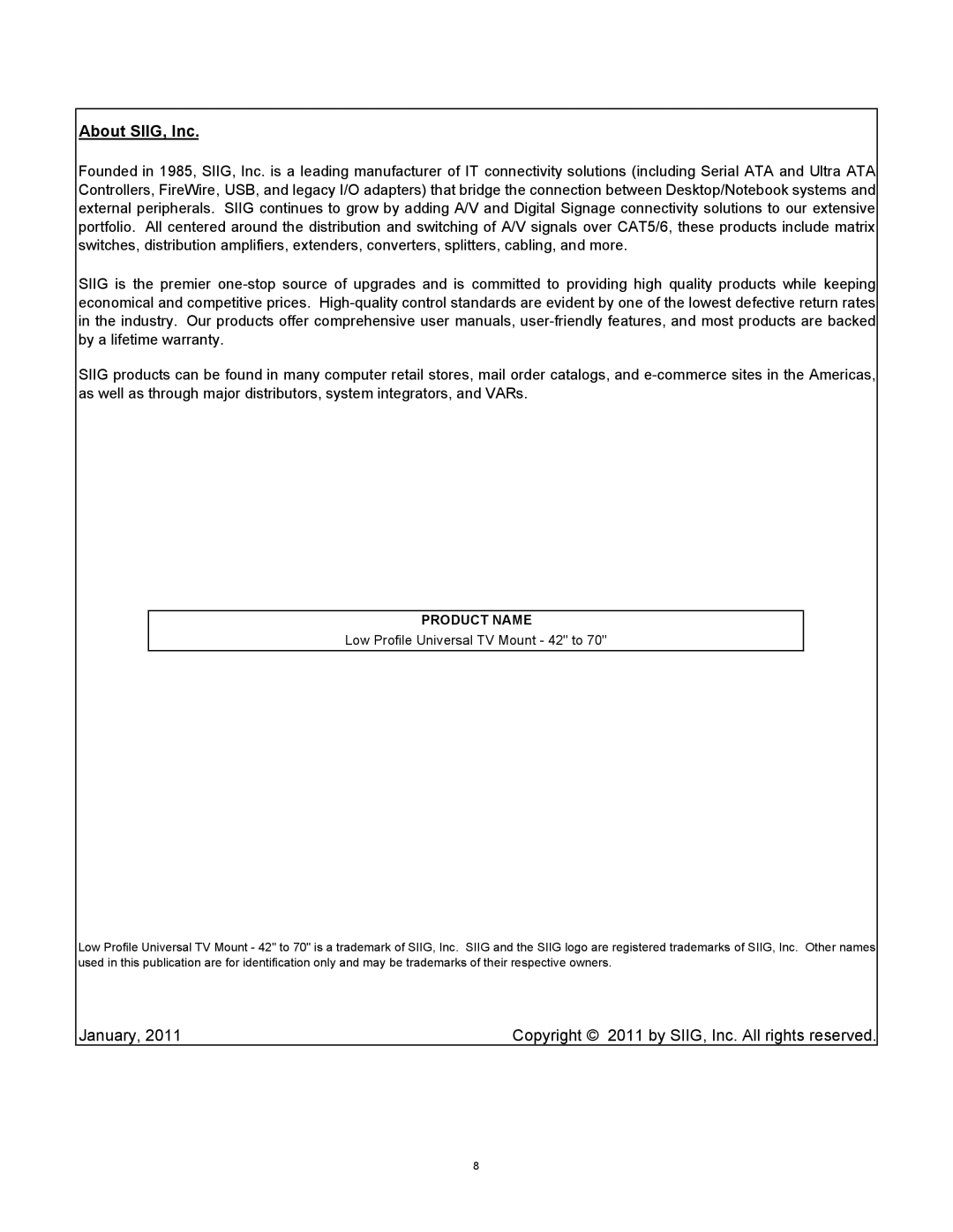 SIIG L2756 installation instructions About SIIG, Inc, Product Name 