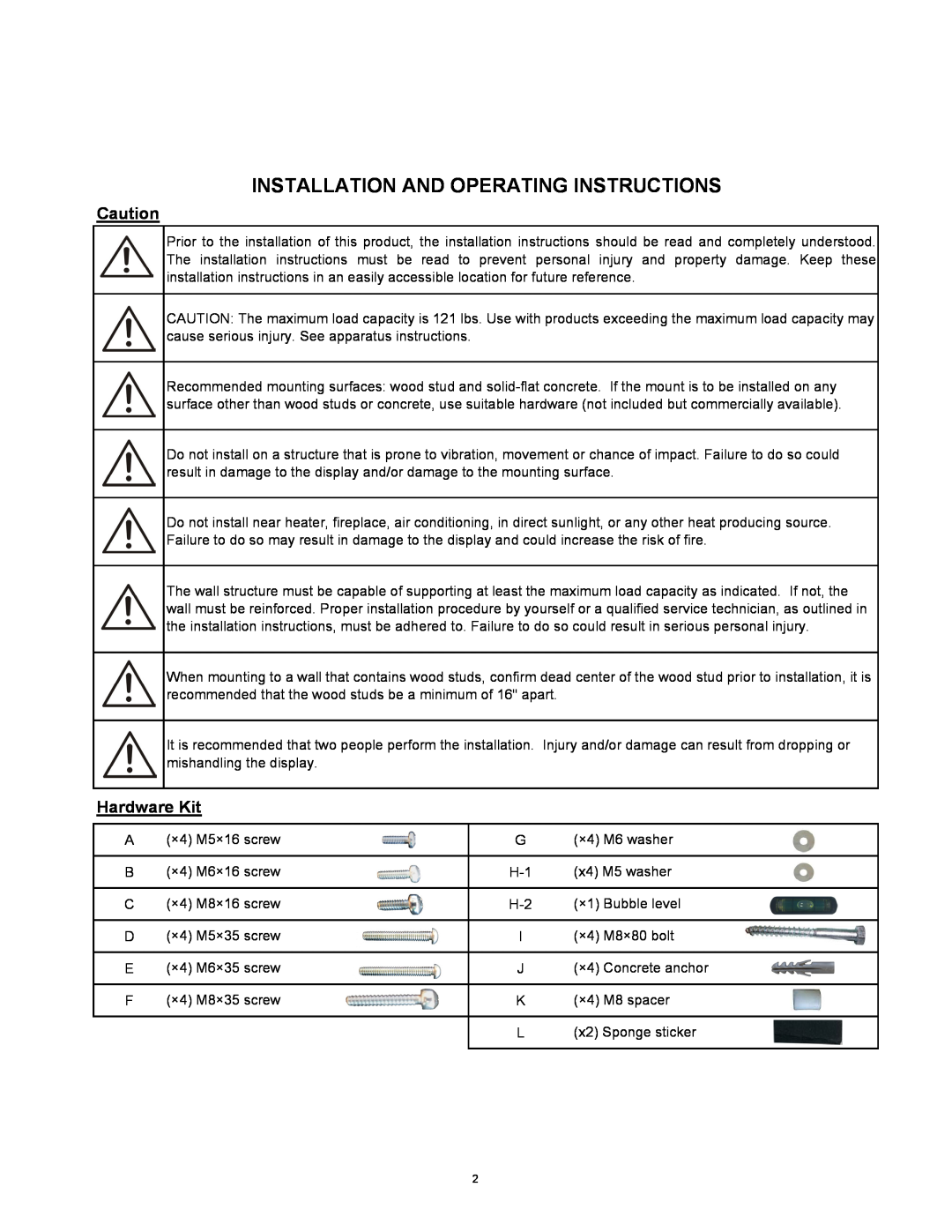 SIIG L732, L704, L733, L734 installation instructions Hardware Kit, Installation And Operating Instructions 