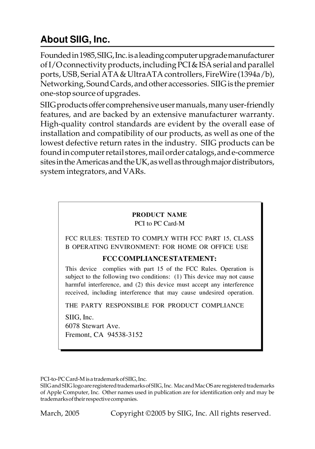 SIIG Network Card manual About SIIG, Inc 