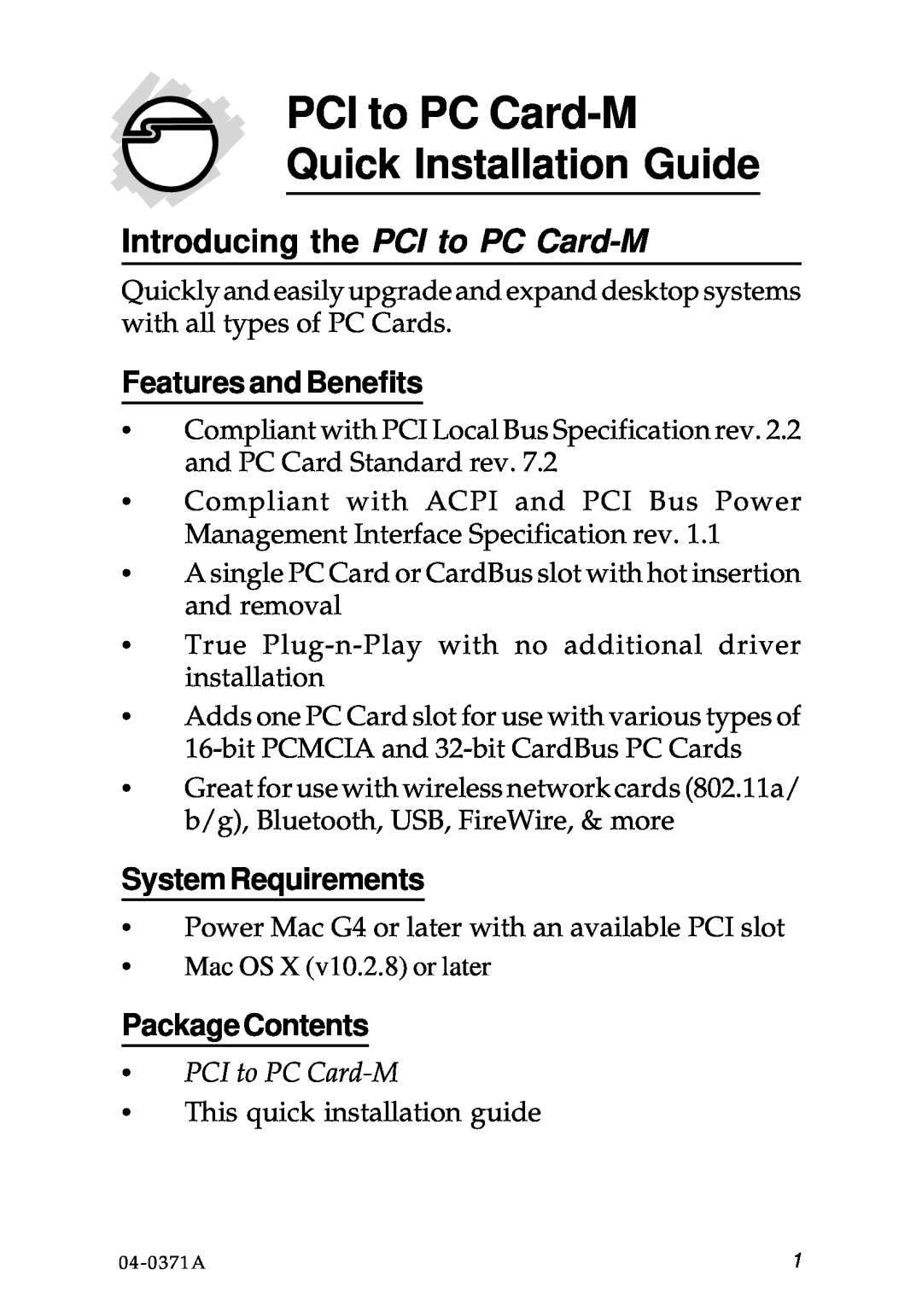 SIIG Network Card manual Introducing the PCI to PC Card-M, Features and Benefits, System Requirements, Package Contents 