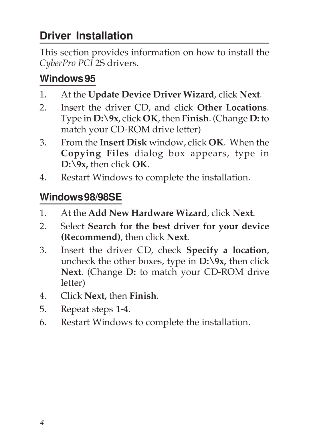 SIIG PCI 2S manual Driver Installation, Windows98/98SE 