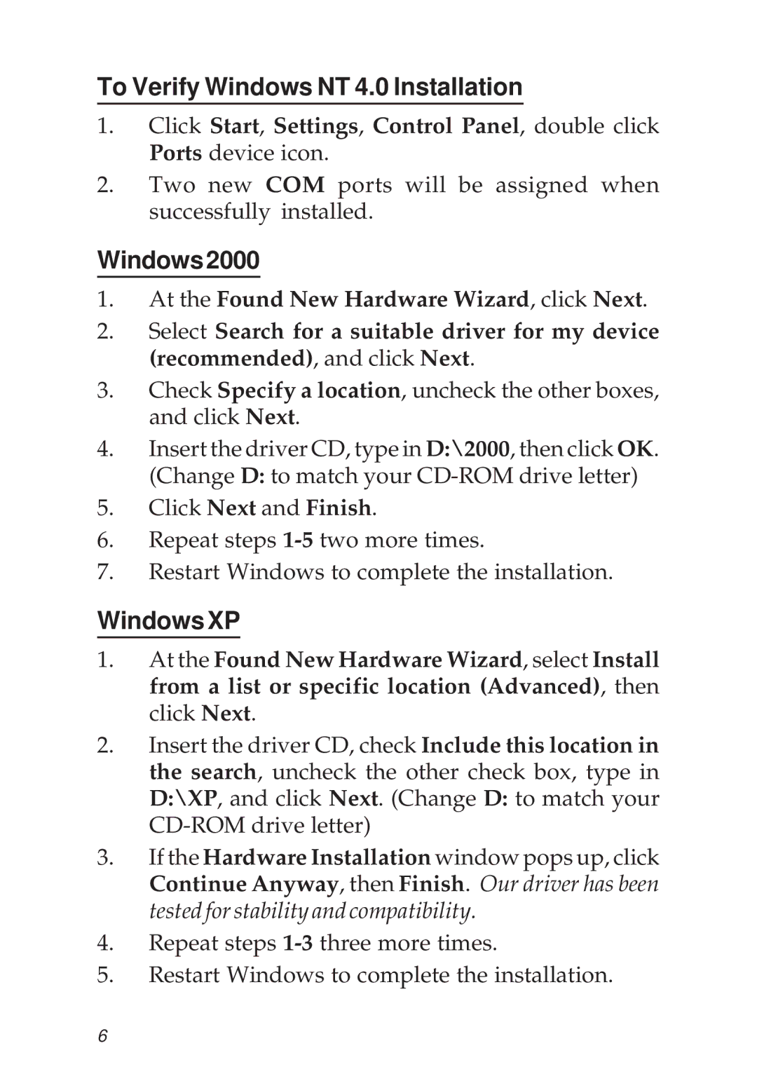 SIIG PCI 2S manual To Verify Windows NT 4.0 Installation, Windows2000, Windows XP 