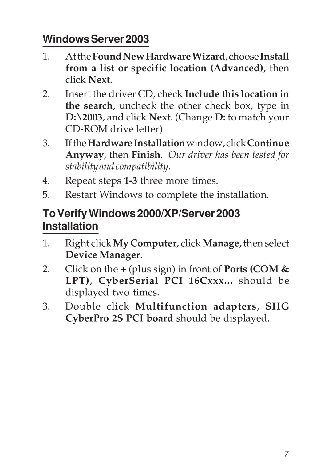 SIIG PCI 2S manual Windows Server, To Verify Windows 2000/XP/Server Installation 