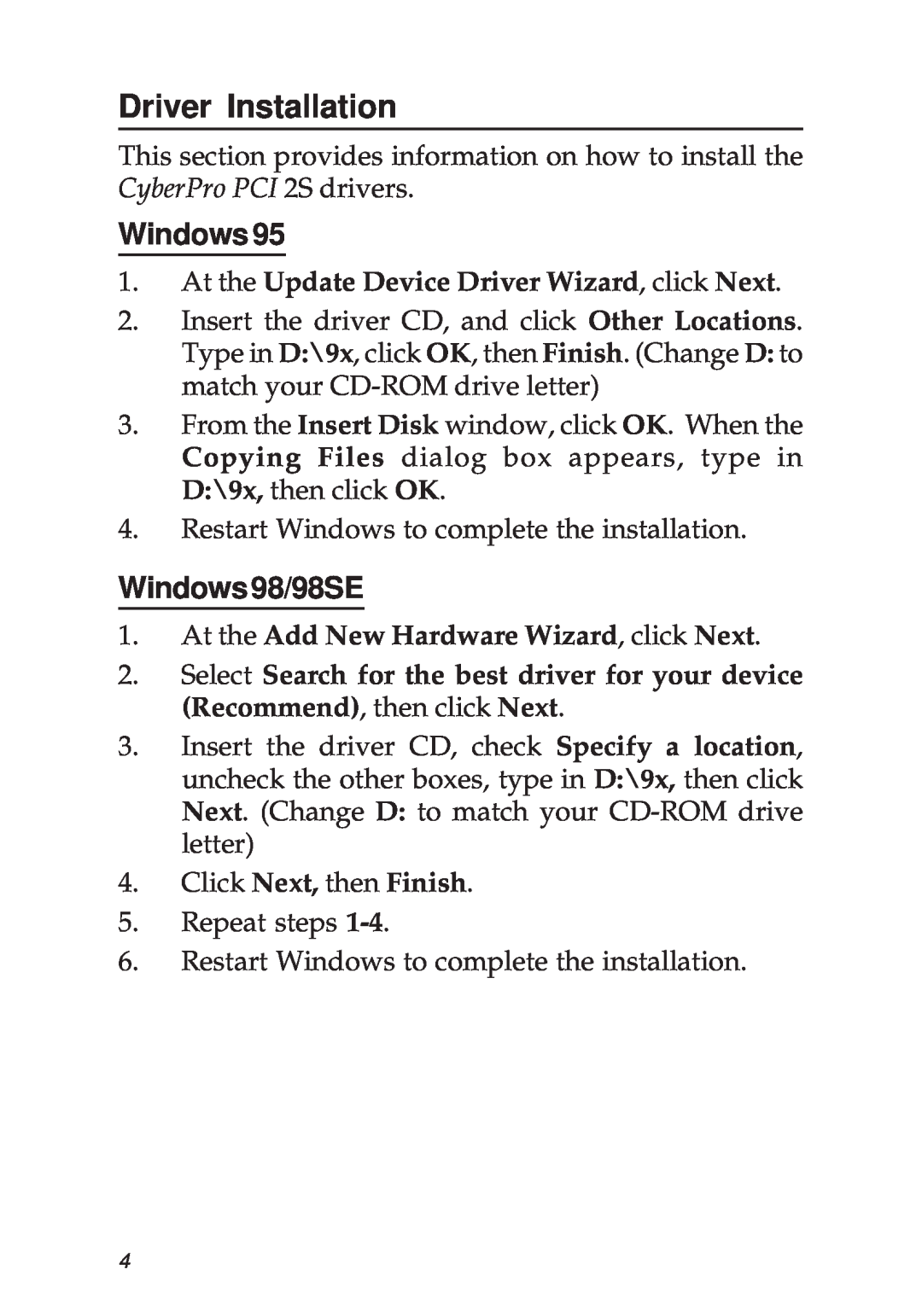 SIIG PCI 2S manual Driver Installation, Windows98/98SE 