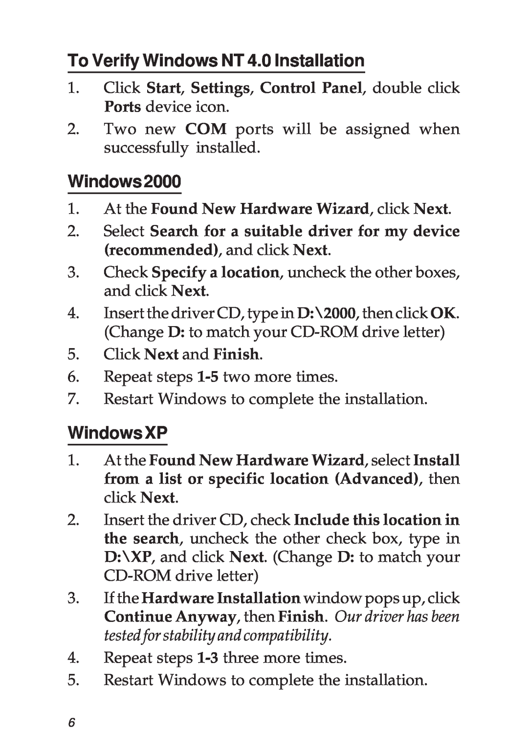SIIG PCI 2S manual To Verify Windows NT 4.0 Installation, Windows2000, Windows XP 