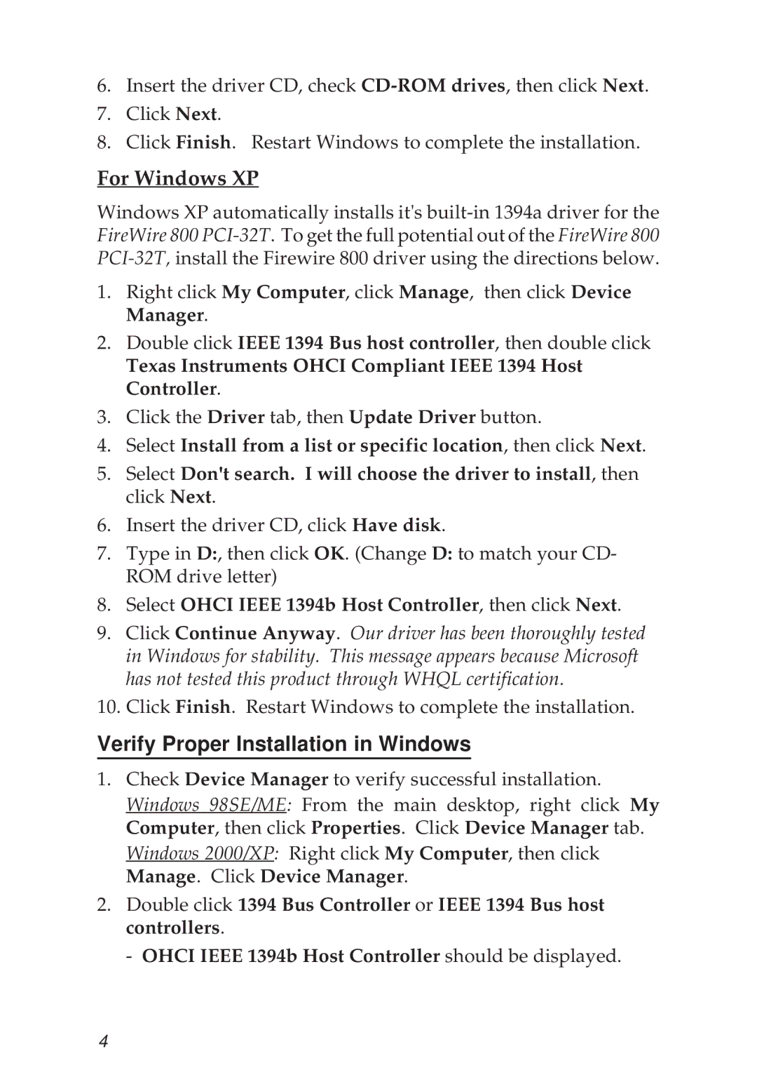 SIIG PCI-32T manual For Windows XP, Verify Proper Installation in Windows 