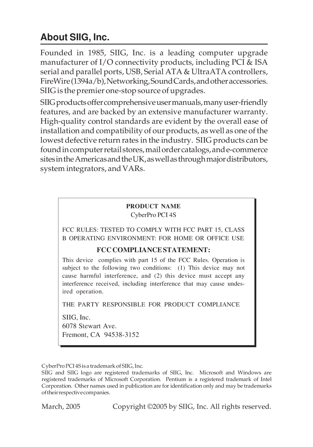 SIIG PCI 4S manual About SIIG, Inc 