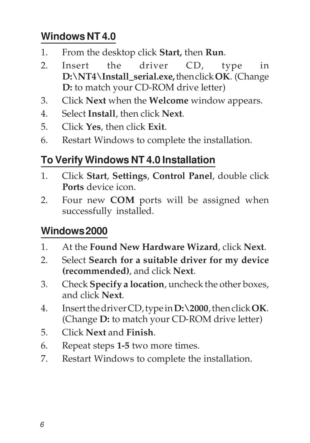 SIIG PCI 4S manual To Verify Windows NT 4.0 Installation, Windows2000 