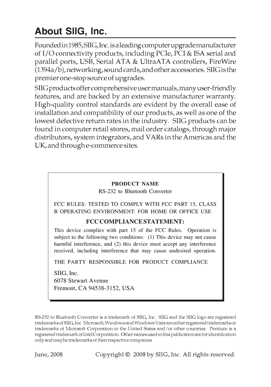 SIIG RS-232 manual About SIIG, Inc, Product Name 