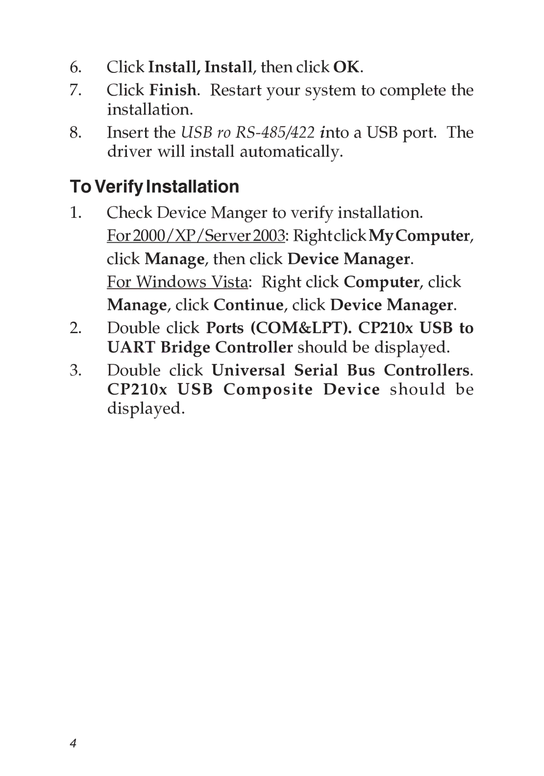 SIIG RS-485, RS-422 manual To Verify Installation 