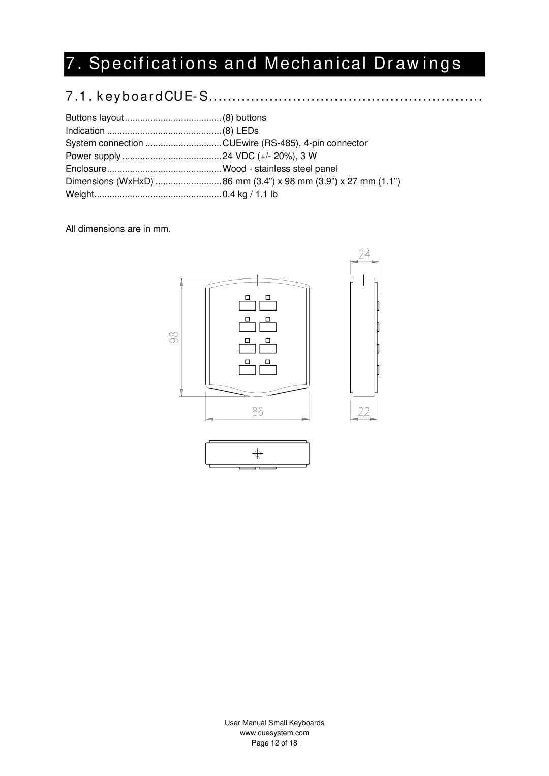 SIIG UM022_02 user manual Specifications and Mechanical Drawings 