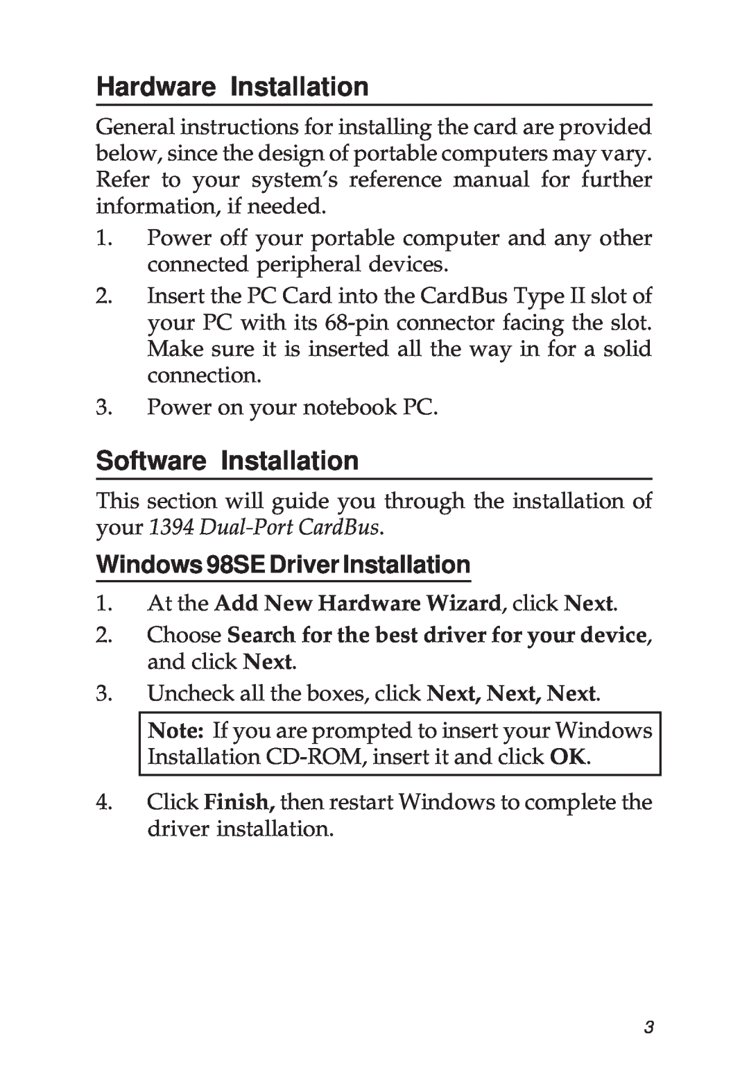SIIG ZR, ZHLP, ZP manual Hardware Installation, Software Installation, Windows 98SE Driver Installation 
