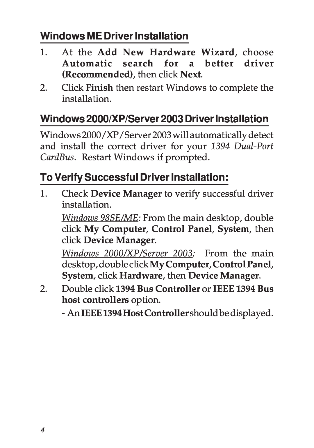 SIIG ZHLP, ZP, ZR manual Windows ME Driver Installation, Windows 2000/XP/Server 2003 Driver Installation 