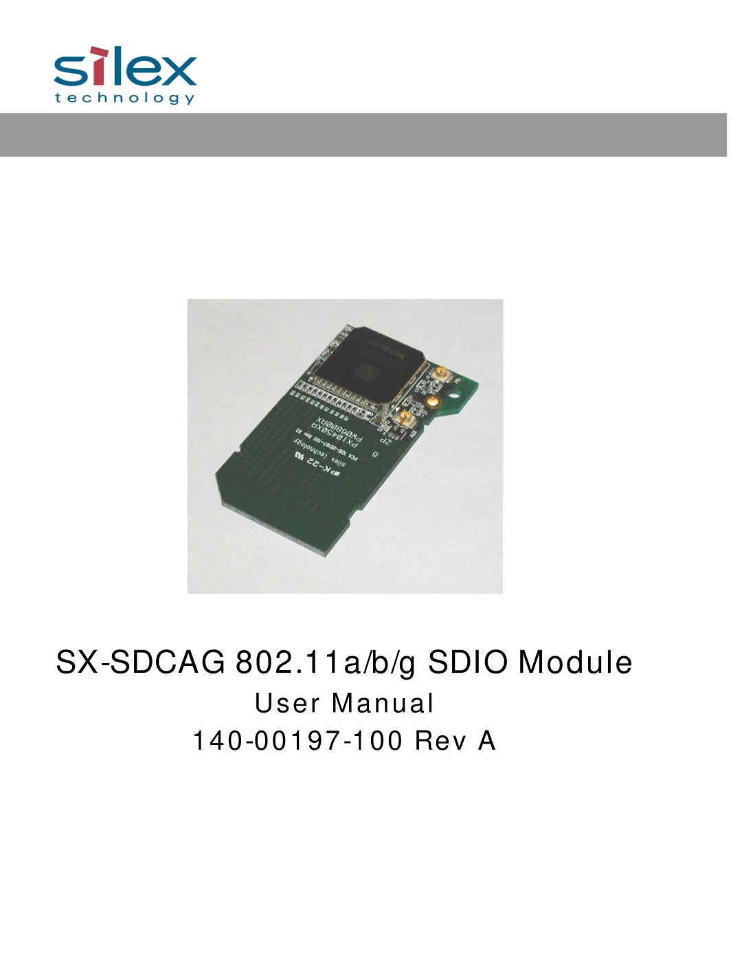 Silex technology 140-00197-100 user manual SX-SDCAG 802.11a/b/g Sdio Module 