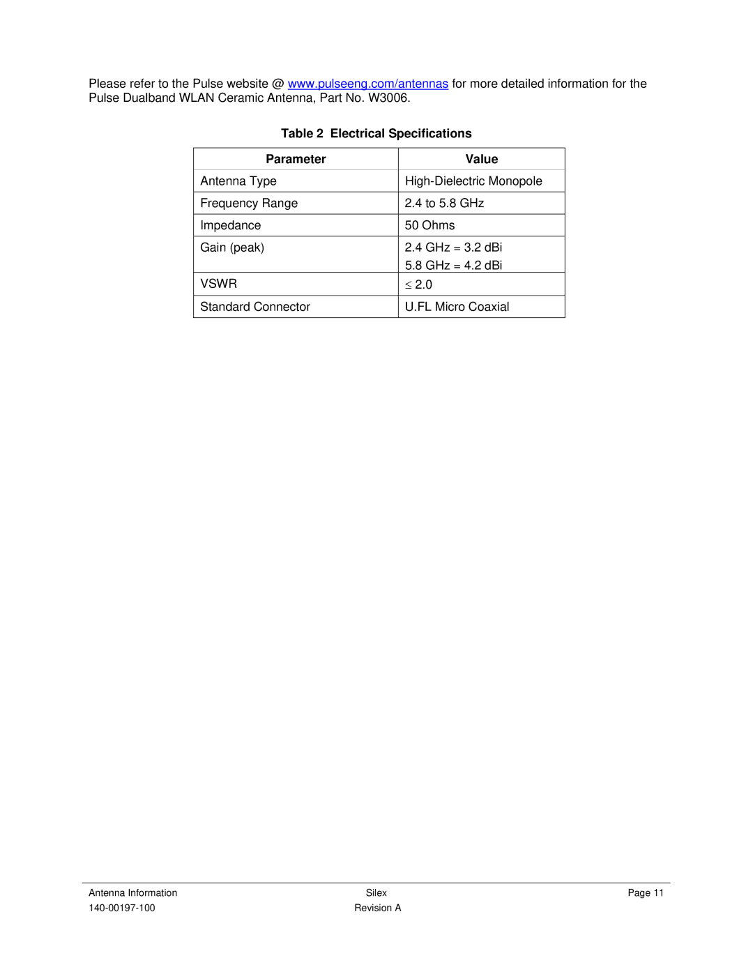 Silex technology 140-00197-100 user manual Electrical Specifications 