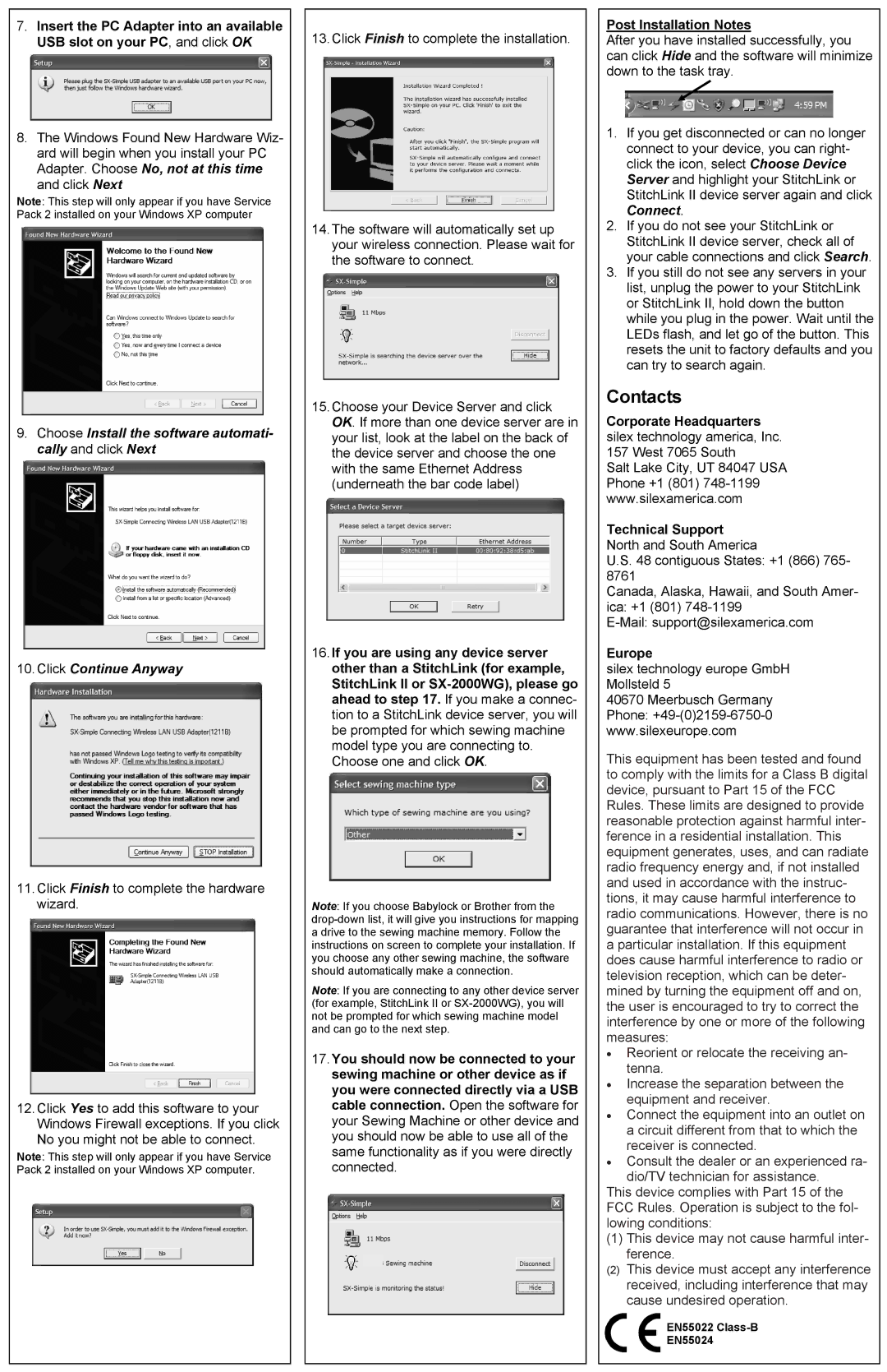 Silex technology 40190-100 setup guide Contacts, Europe 