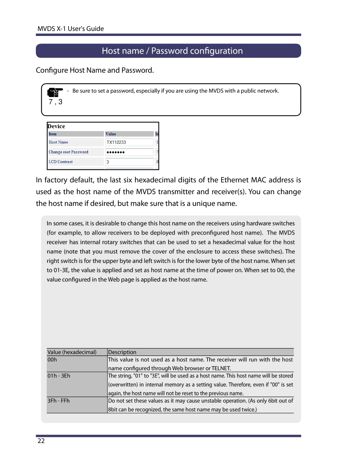 Silex technology MVDS X-1 manual Host name / Password configuration, Configure Host Name and Password 