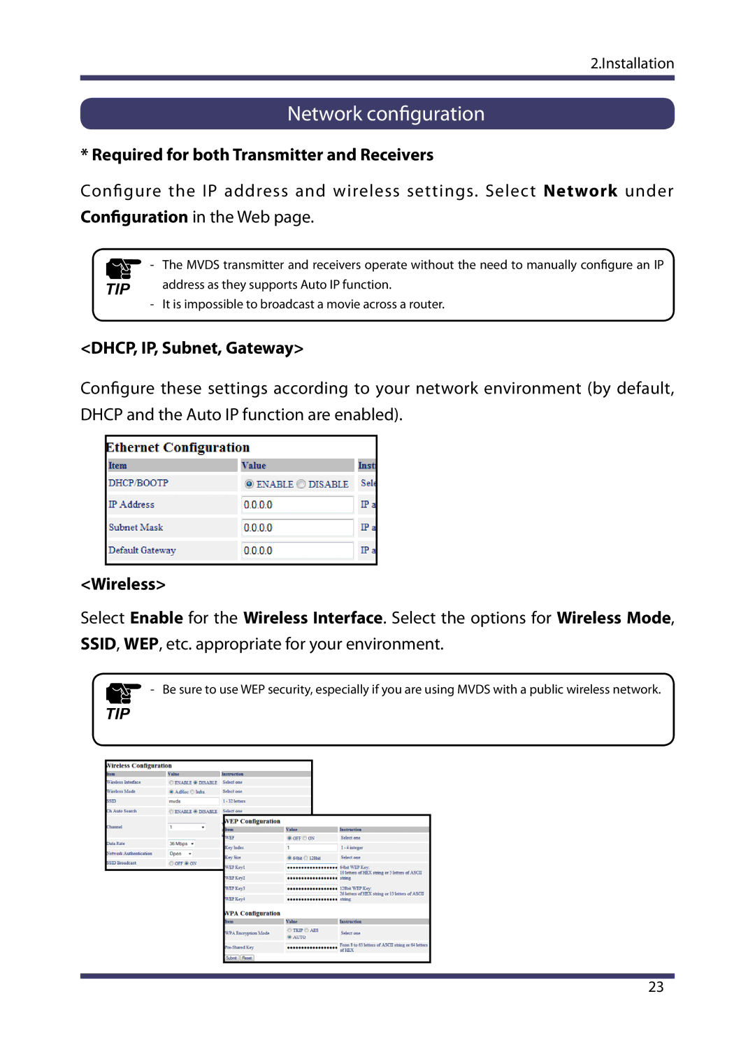 Silex technology MVDS X-1 manual Network configuration, Required for both Transmitter and Receivers 