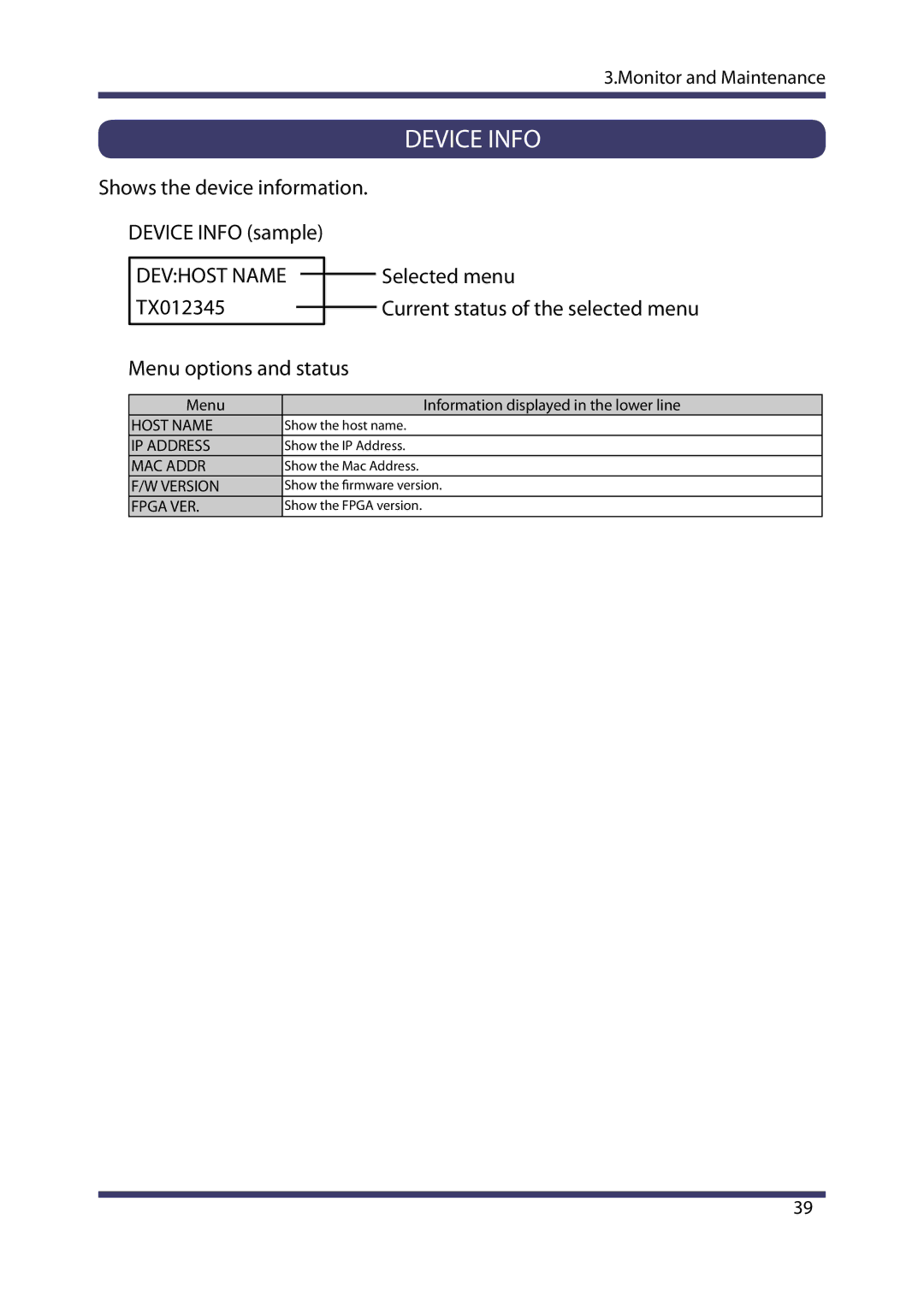 Silex technology MVDS X-1 manual Device Info sample 