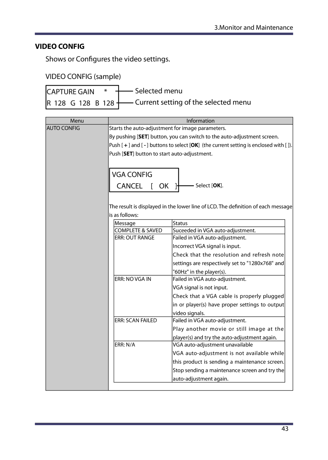 Silex technology MVDS X-1 manual Video Config sample Selected menu, 128 G 