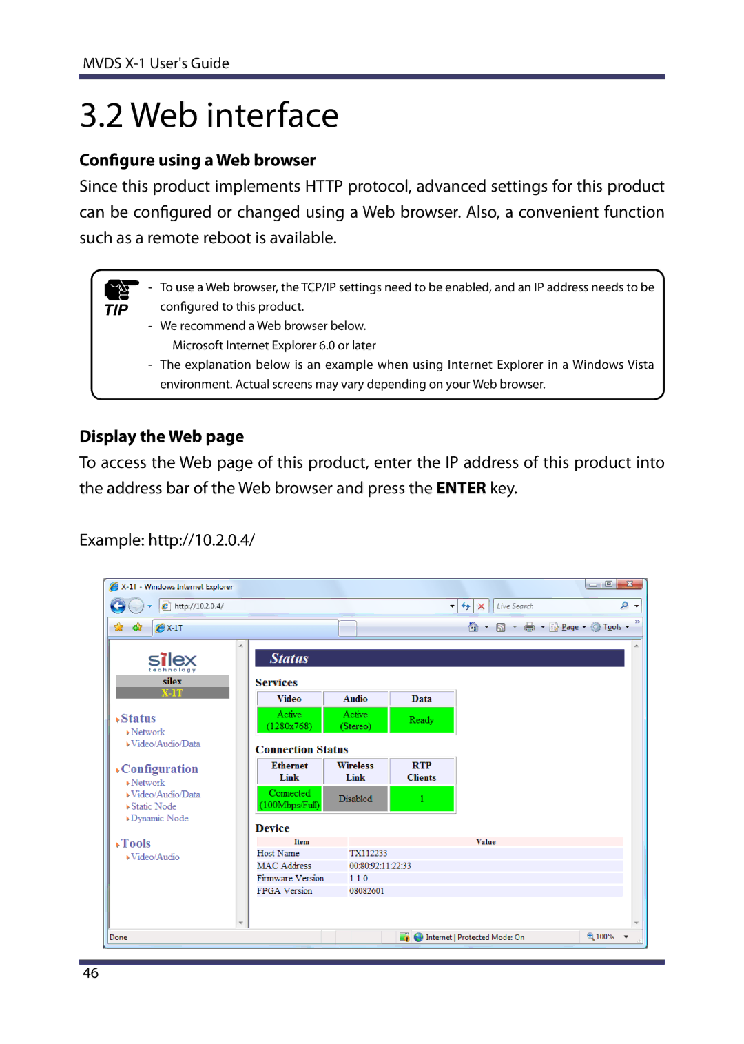 Silex technology MVDS X-1 manual Web interface, Configure using a Web browser 