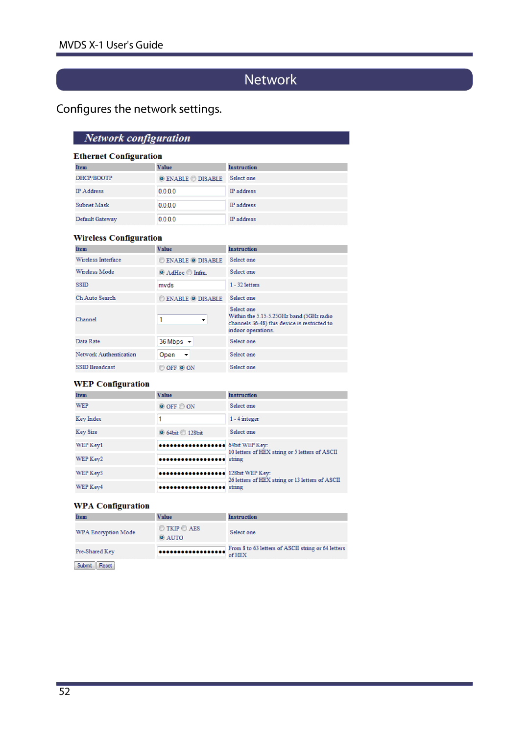 Silex technology MVDS X-1 manual Network, Configures the network settings 