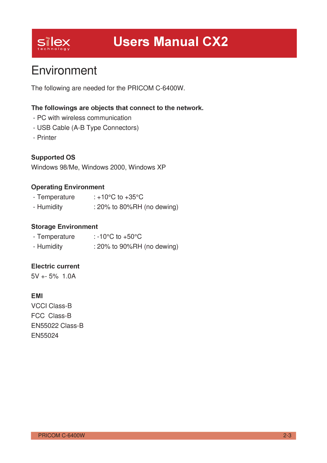 Silex technology PRICOM C-6400W manual Environment, Followings are objects that connect to the network, Supported OS 