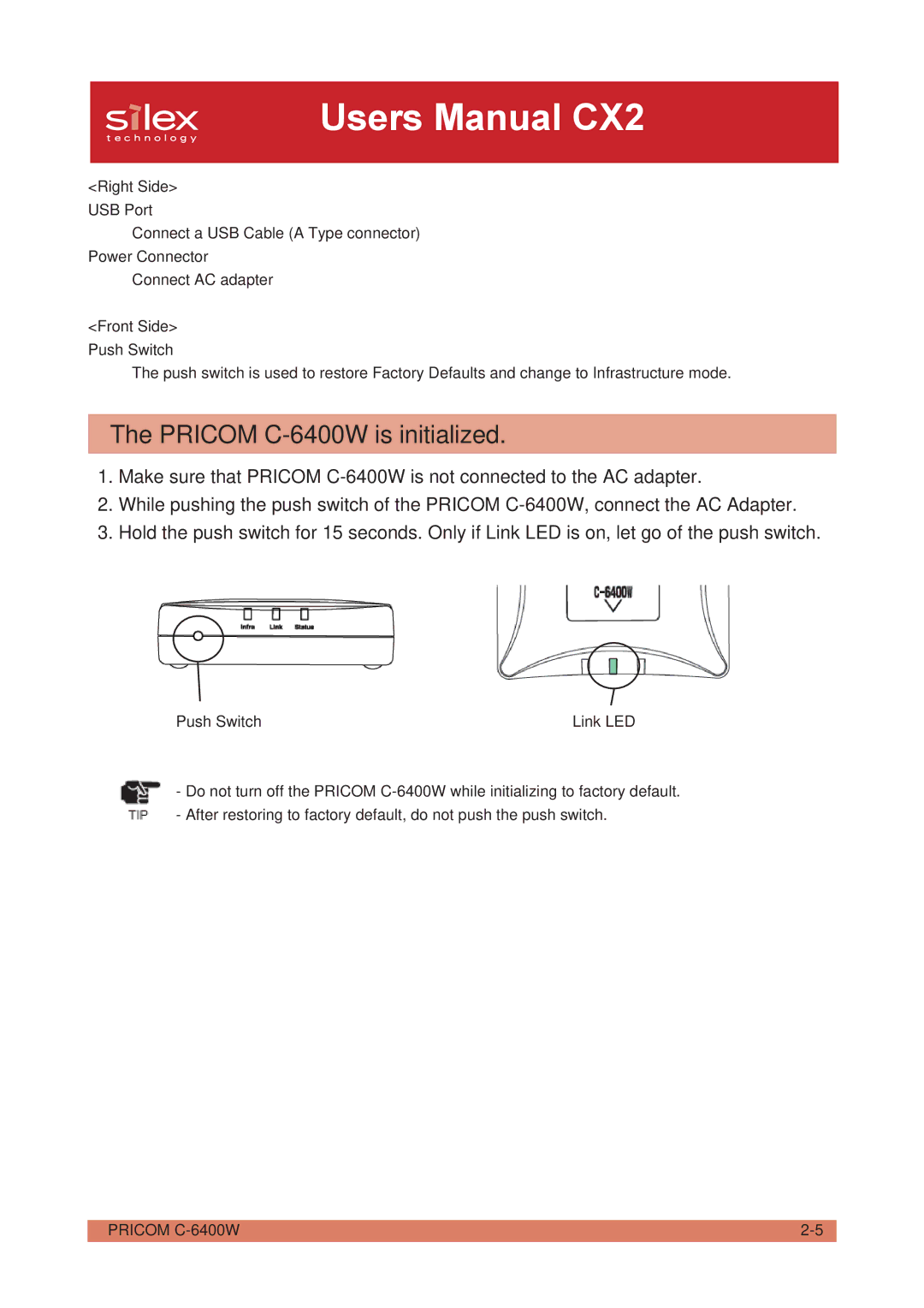 Silex technology PRICOM C-6400W manual Pricom C-6400W is initialized 