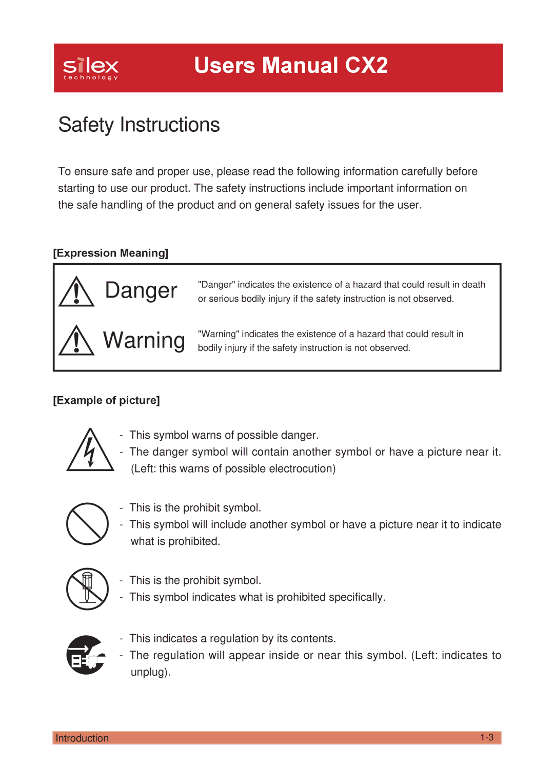 Silex technology PRICOM C-6400W manual Safety Instructions, Expression Meaning Example of picture 