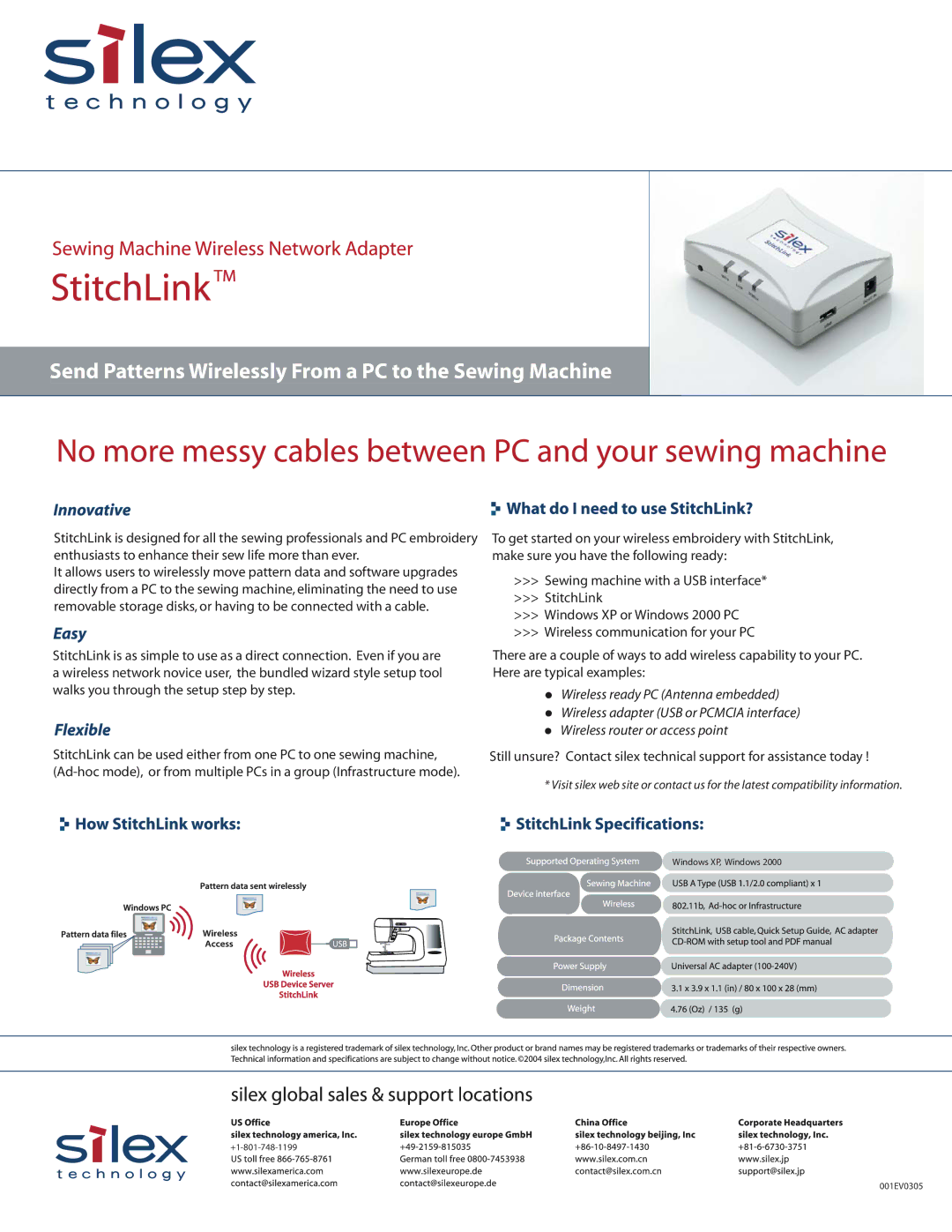 Silex technology Sewing Machine Wireless Network Adapter manual Send Patterns Wirelessly From a PC to the Sewing Machine 