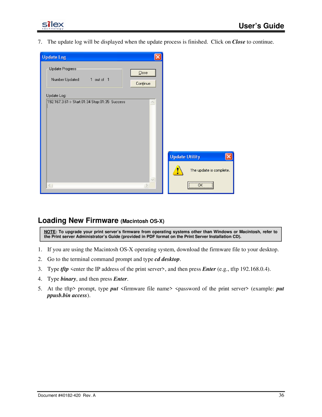 Silex technology SX-200 user manual Loading New Firmware Macintosh OS-X 