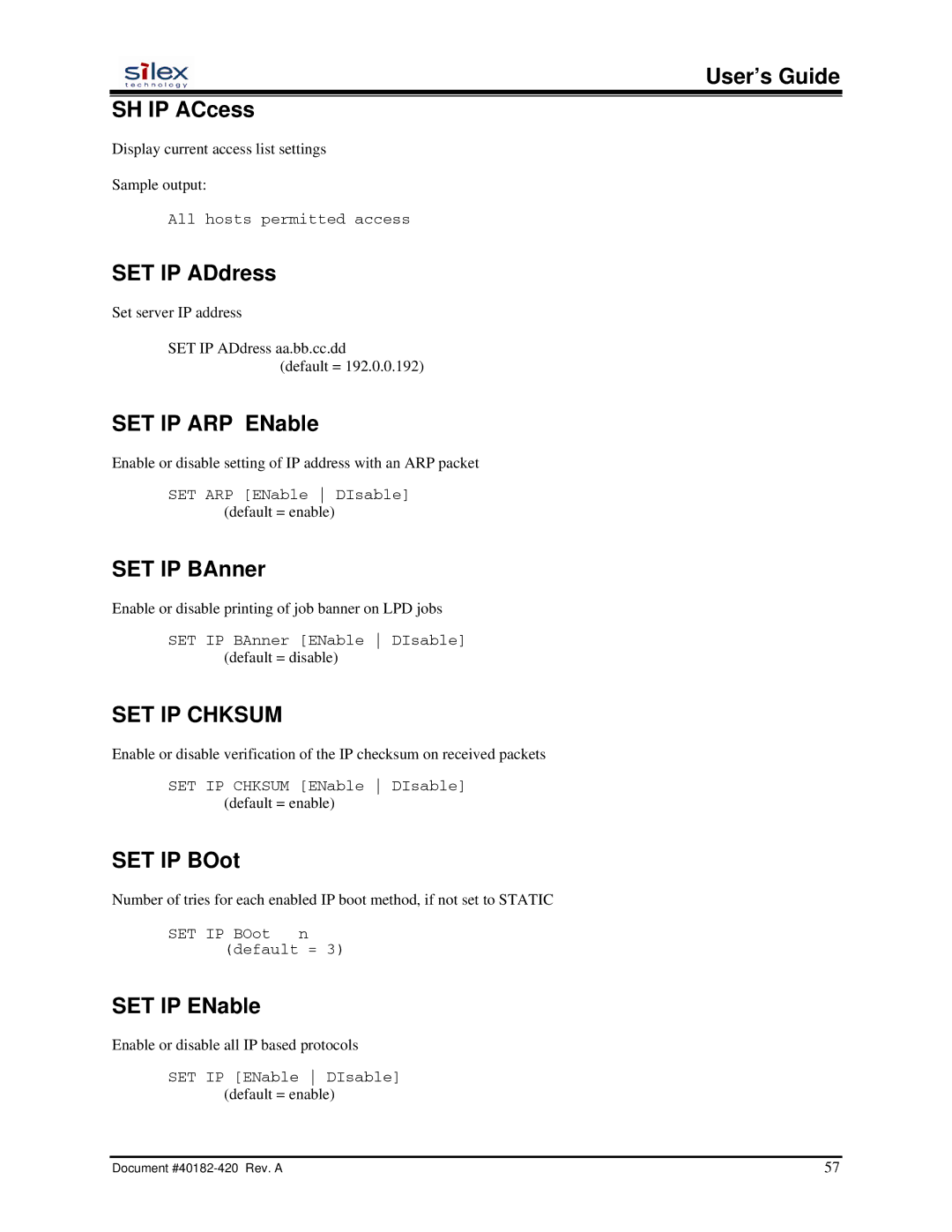 Silex technology SX-200 user manual SET IP Chksum 