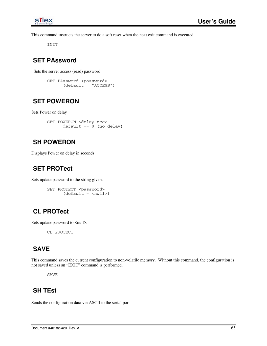 Silex technology SX-200 user manual SET Poweron, SH Poweron, Save 