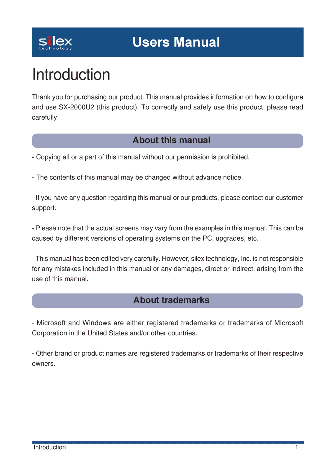 Silex technology SX-2000U2 user manual About this manual, About trademarks 