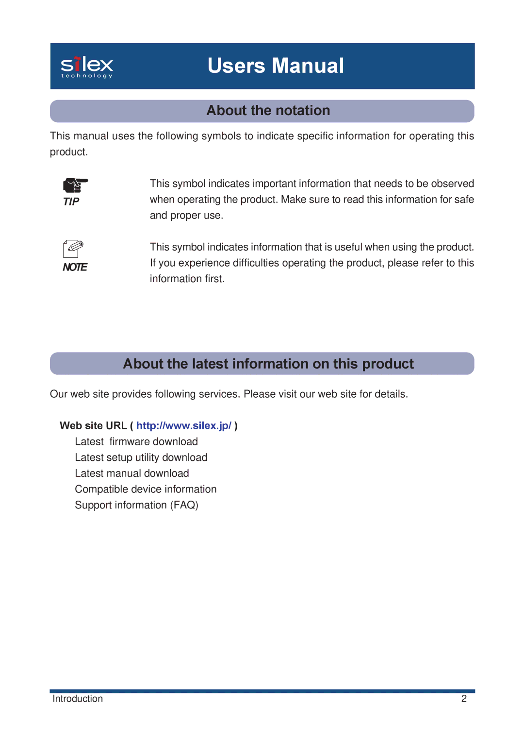 Silex technology SX-2000U2 user manual About the notation, About the latest information on this product 