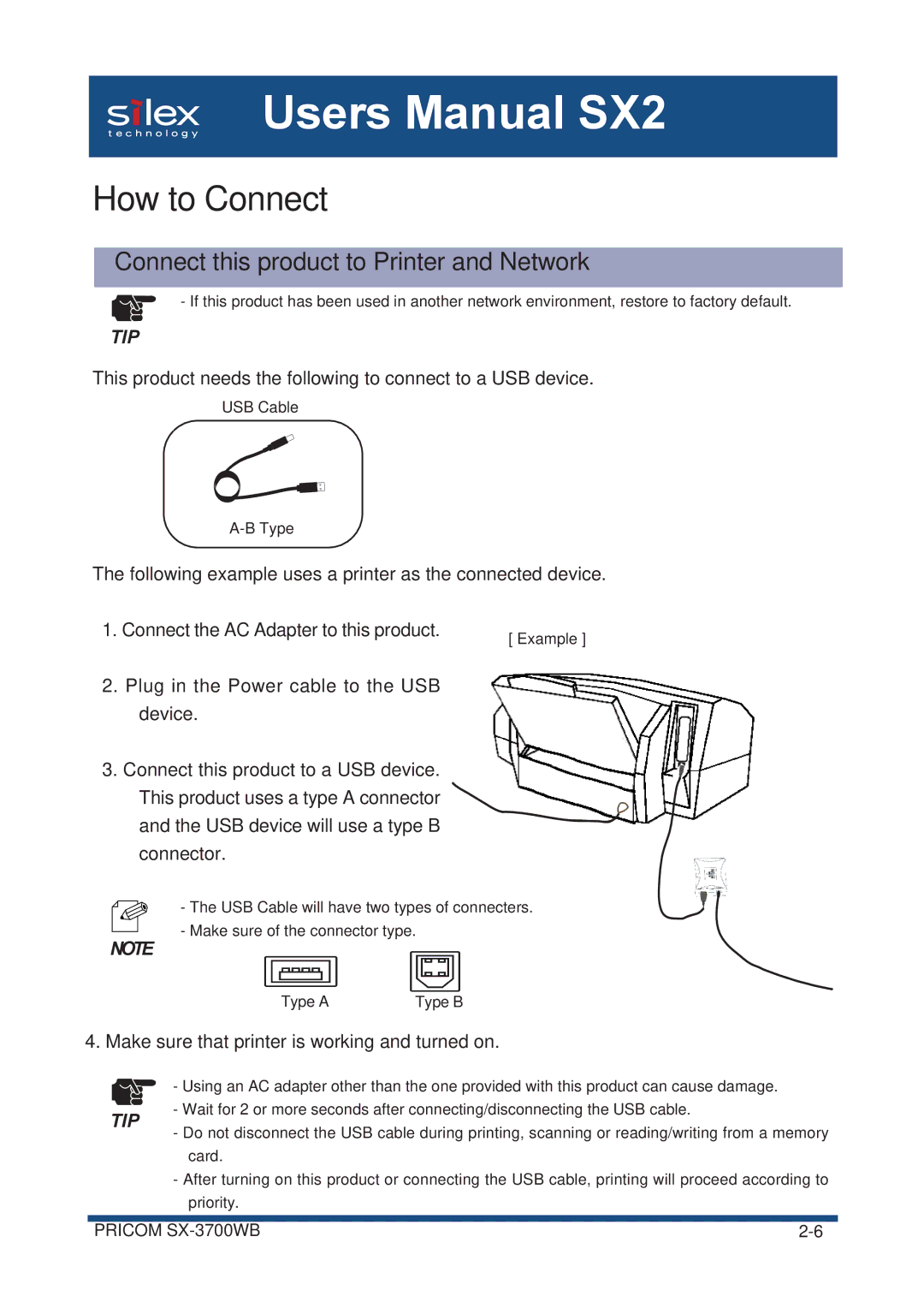 Silex technology SX-3700WB user manual How to Connect, Connect this product to Printer and Network 