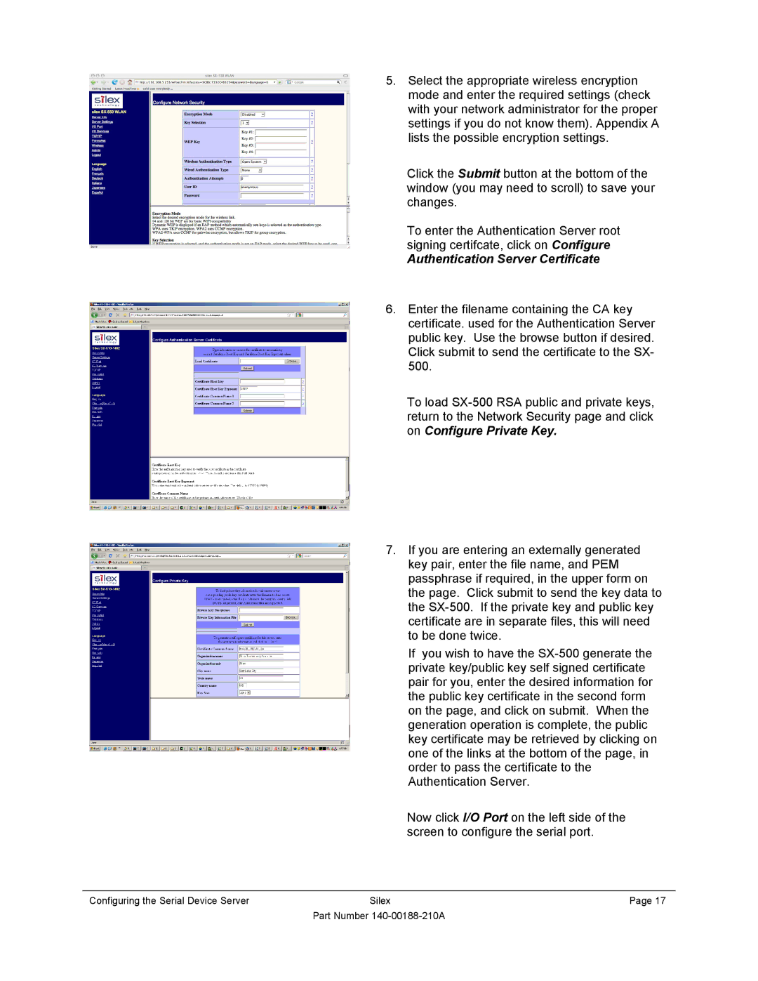 Silex technology SX-500-1402 manual Authentication Server Certificate 