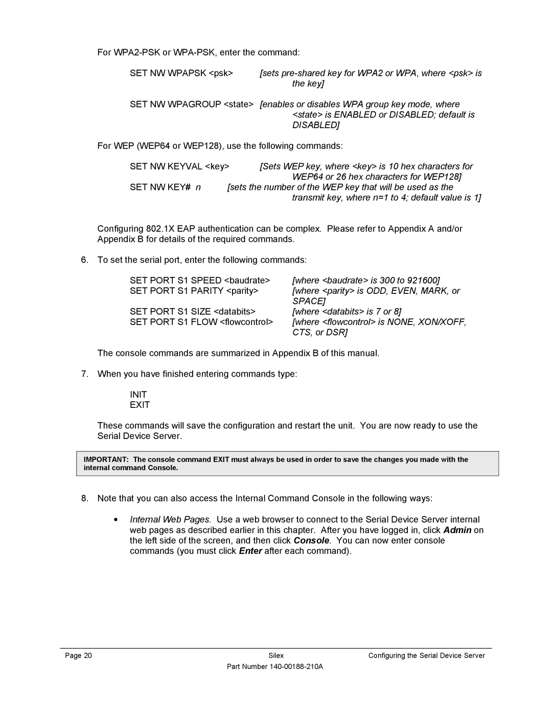 Silex technology SX-500-1402 manual Disabled, Init Exit 