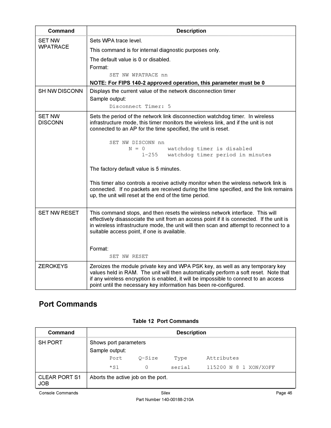 Silex technology SX-500-1402 manual SET NW Reset, Port Commands Description, Xon/Xoff 