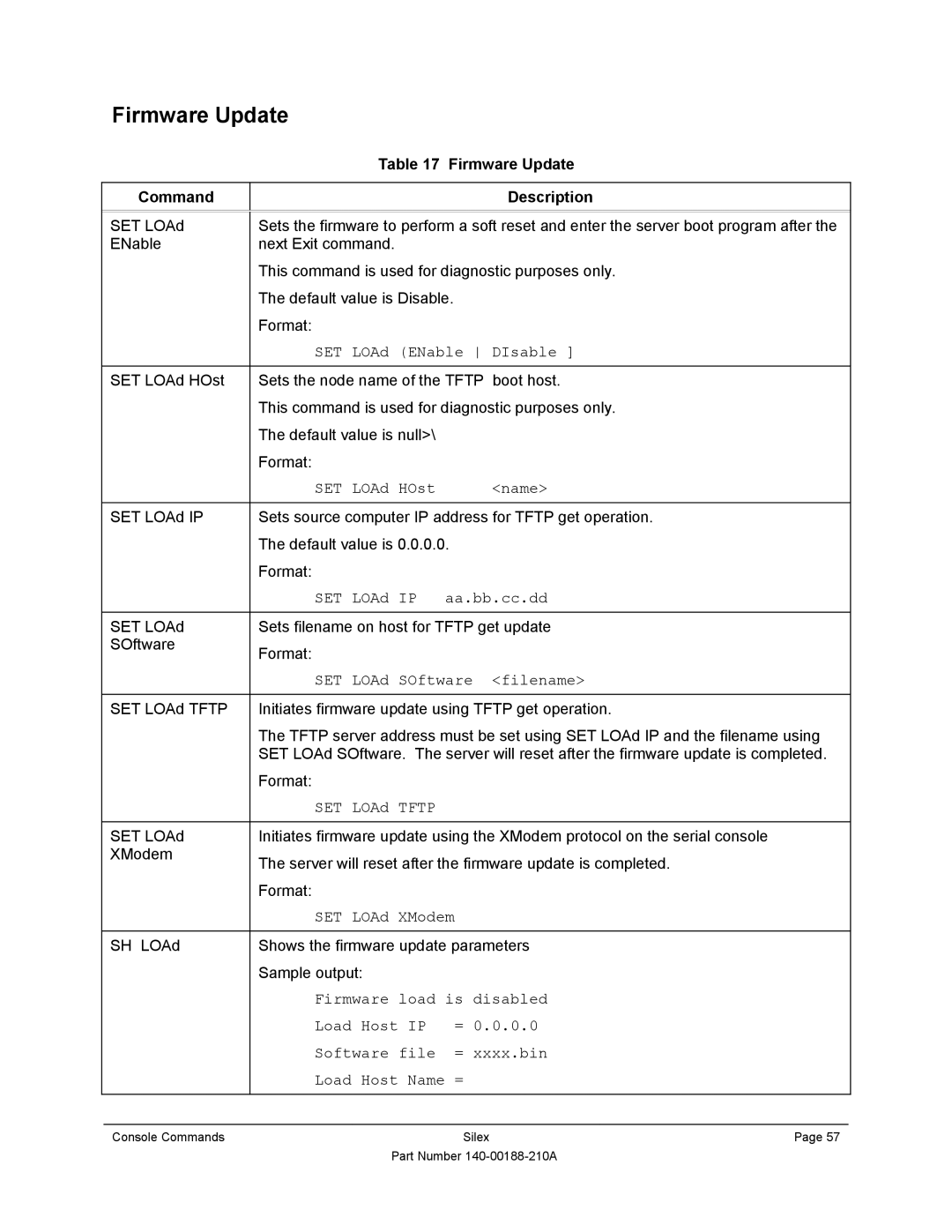 Silex technology SX-500-1402 manual Firmware Update Command Description 